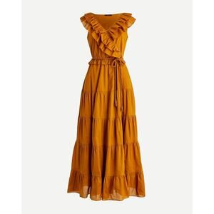 J.Crew Ruffle-Front Cotton Maxi Dress in Mustard, Size 6